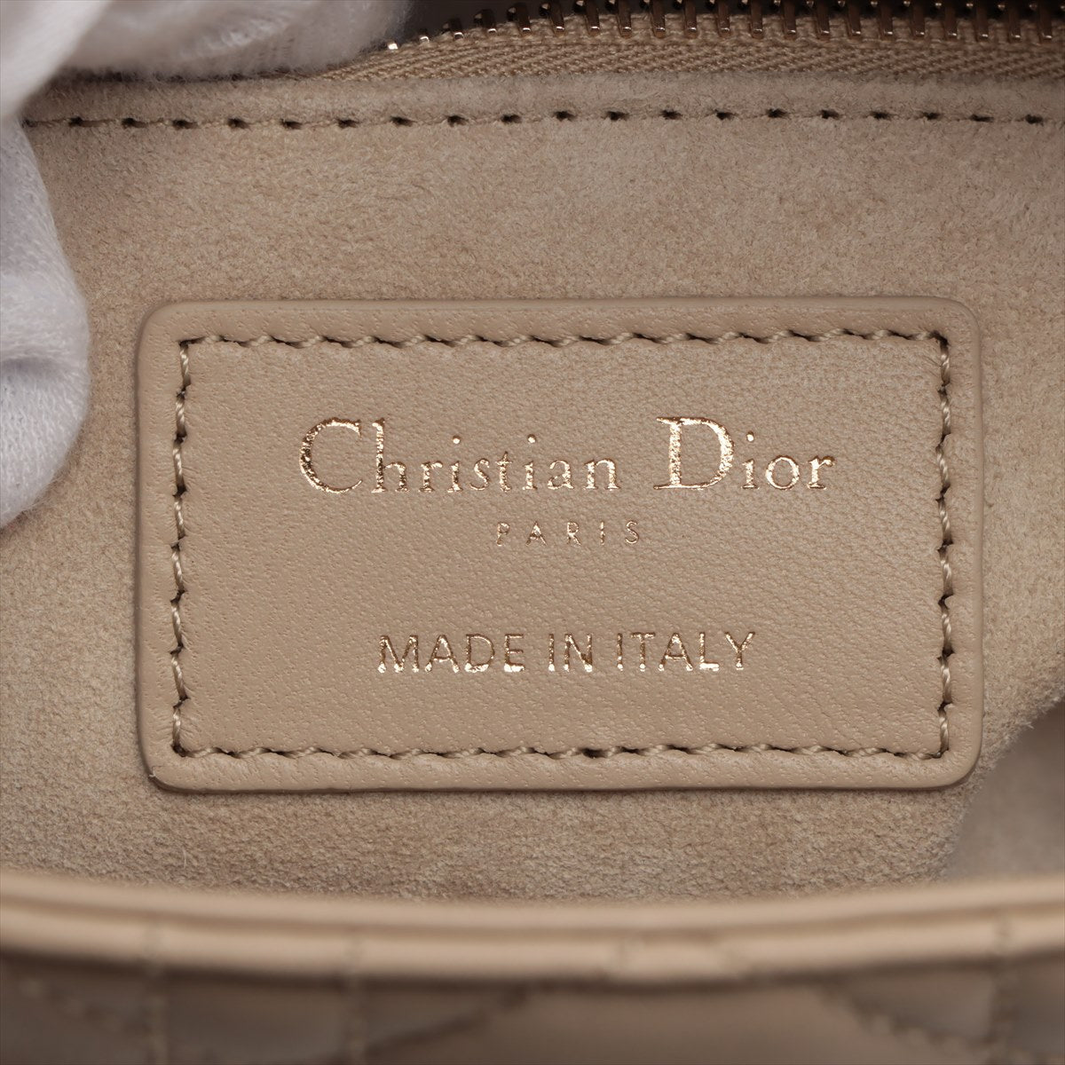 Second hand Dior Lady Dior Small Lambskin Leather My ABCDior Cannage Tote Handbag Beige - Tabita Bags