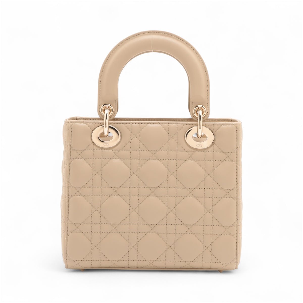 Second hand Dior Lady Dior Small Lambskin Leather My ABCDior Cannage Tote Handbag Beige - Tabita Bags