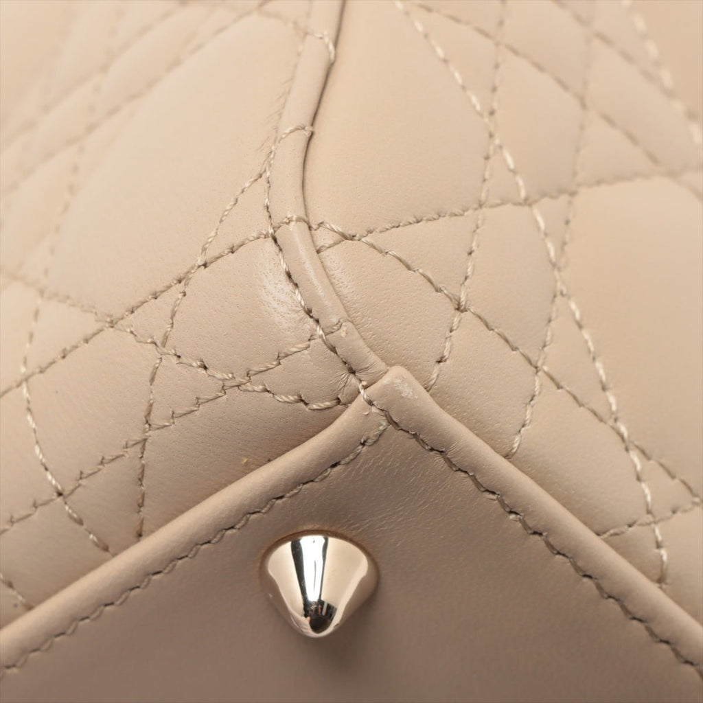 Second hand Dior Lady Dior Small Lambskin Leather My ABCDior Cannage Tote Handbag Beige - Tabita Bags