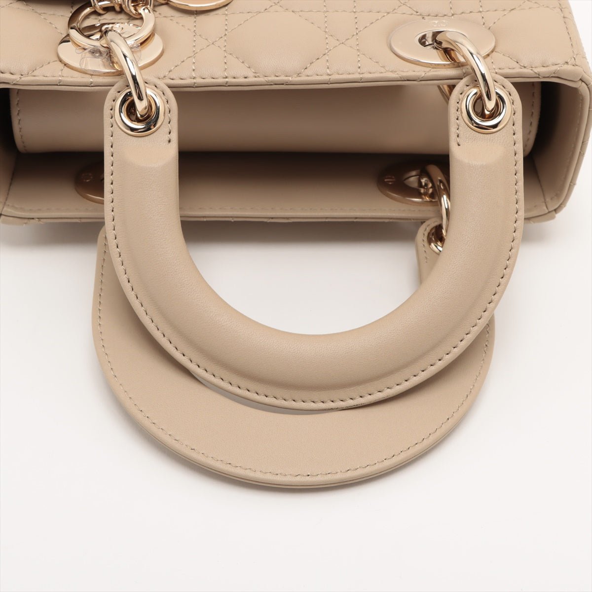 Second hand Dior Lady Dior Small Lambskin Leather My ABCDior Cannage Tote Handbag Beige - Tabita Bags