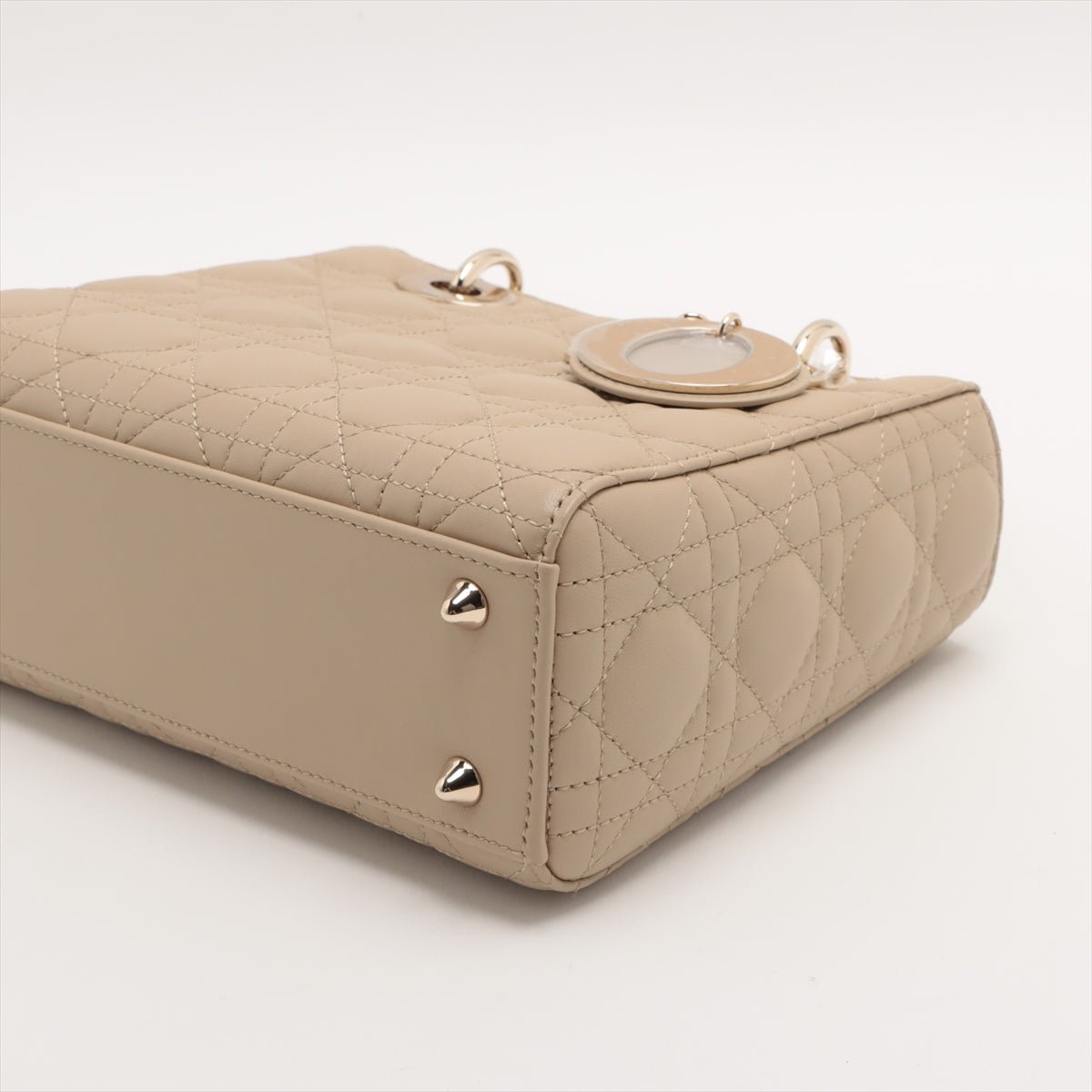 Second hand Dior Lady Dior Small Lambskin Leather My ABCDior Cannage Tote Handbag Beige - Tabita Bags