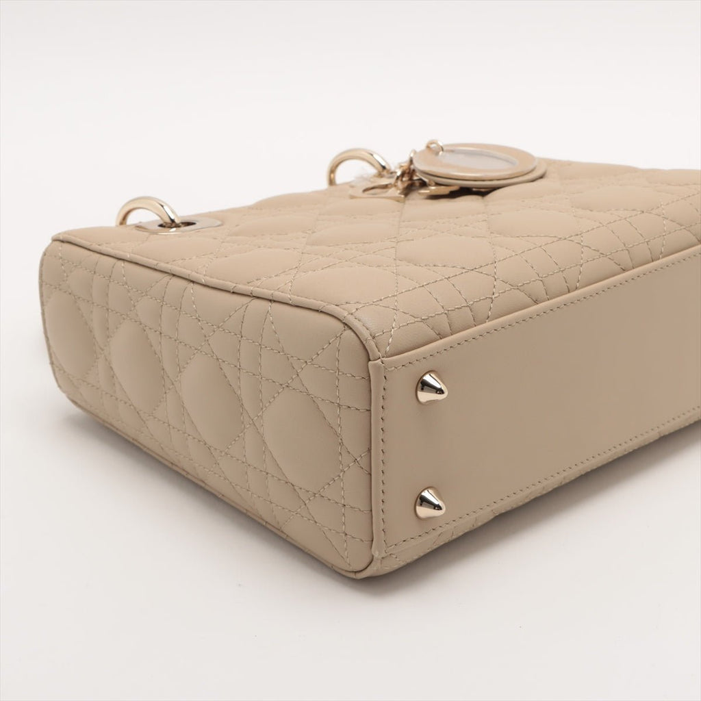 Second hand Dior Lady Dior Small Lambskin Leather My ABCDior Cannage Tote Handbag Beige - Tabita Bags
