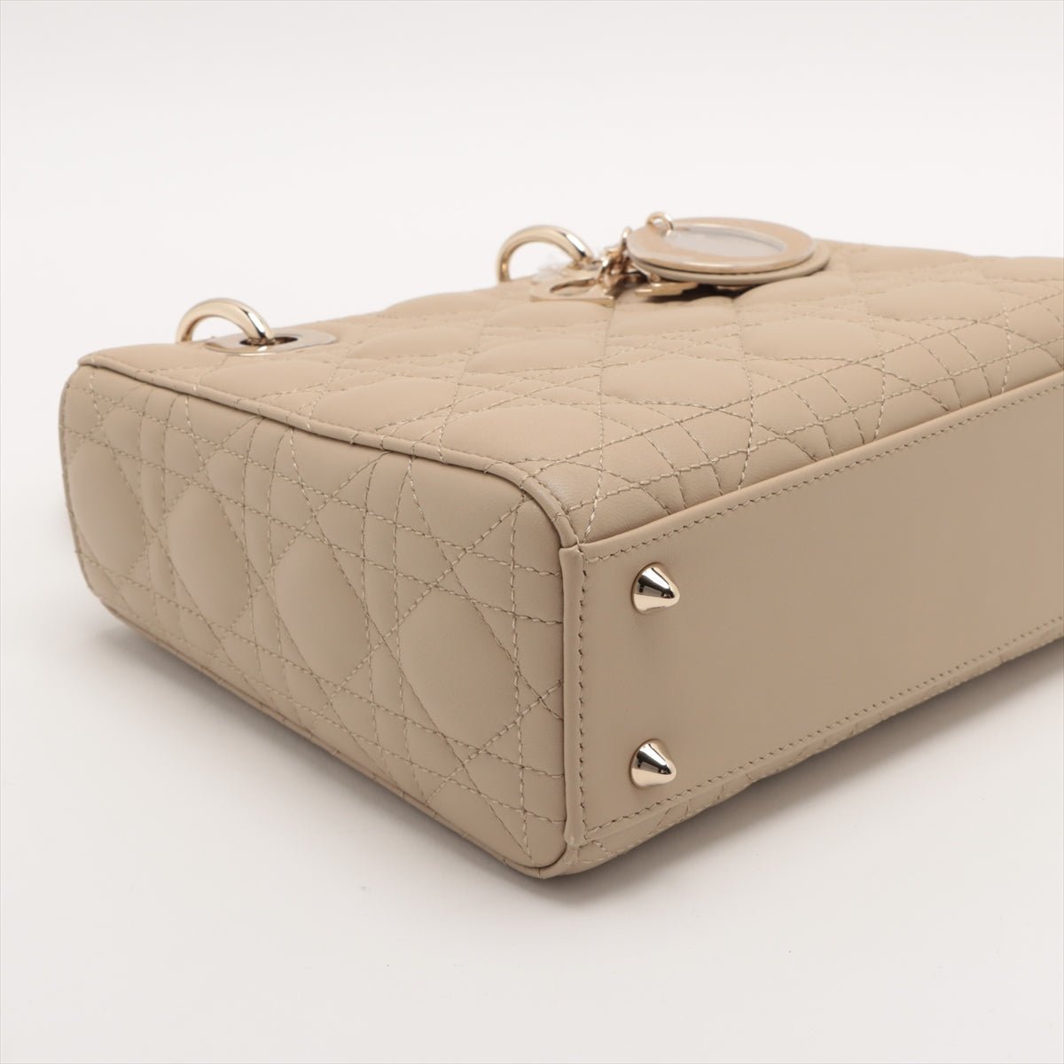 Second hand Dior Lady Dior Small Lambskin Leather My ABCDior Cannage Tote Handbag Beige - Tabita Bags