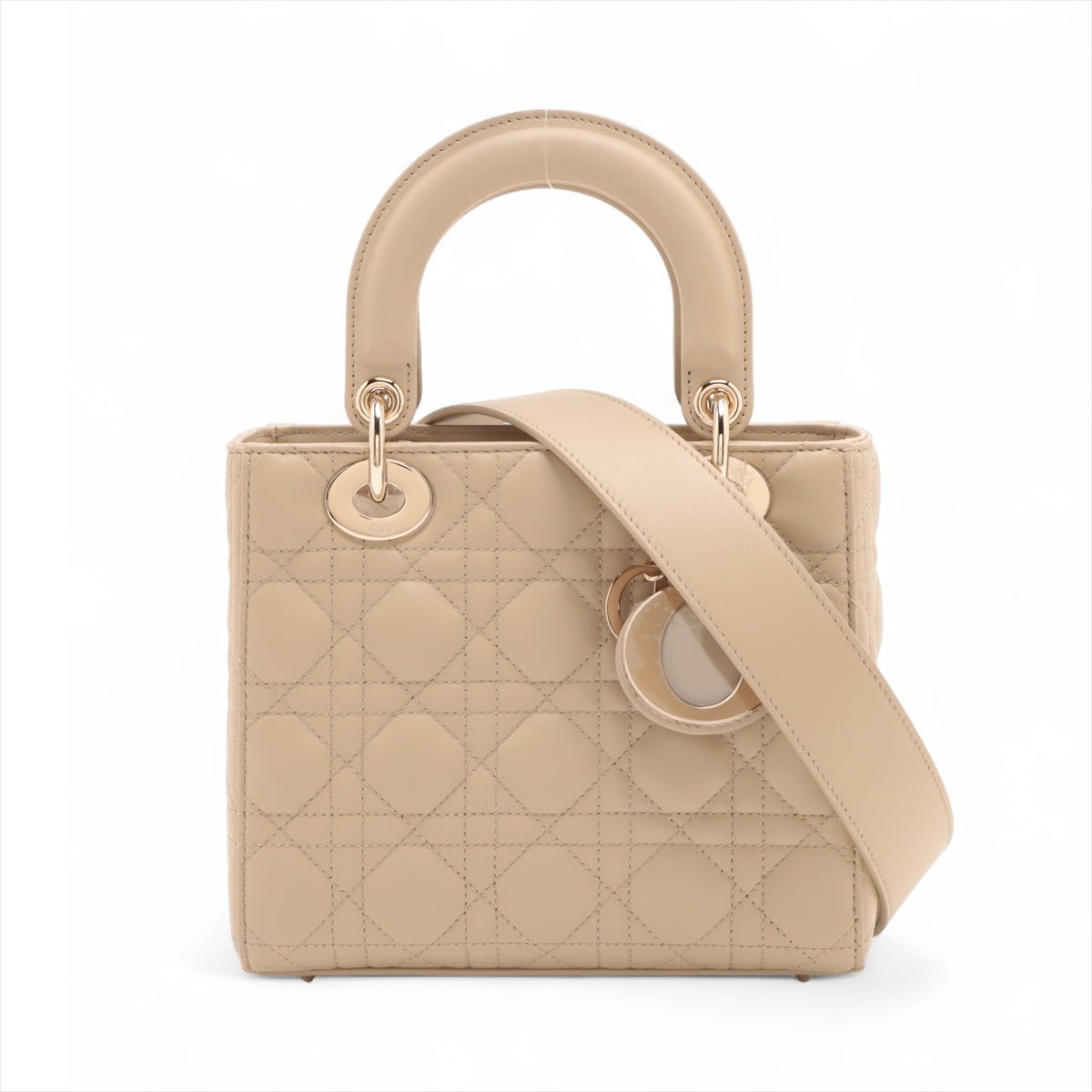 Second hand Dior Lady Dior Small Lambskin Leather My ABCDior Cannage Tote Handbag Beige - Tabita Bags