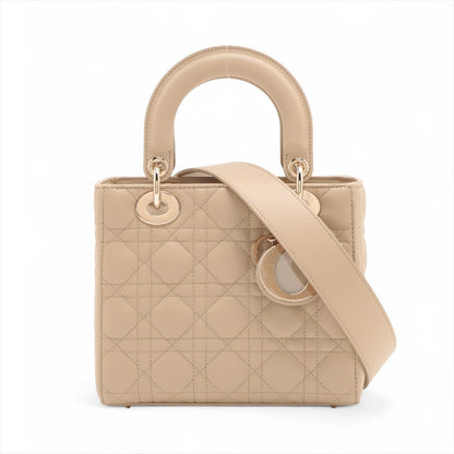Second hand Dior Lady Dior Small Lambskin Leather My ABCDior Cannage Tote Handbag Beige - Tabita Bags