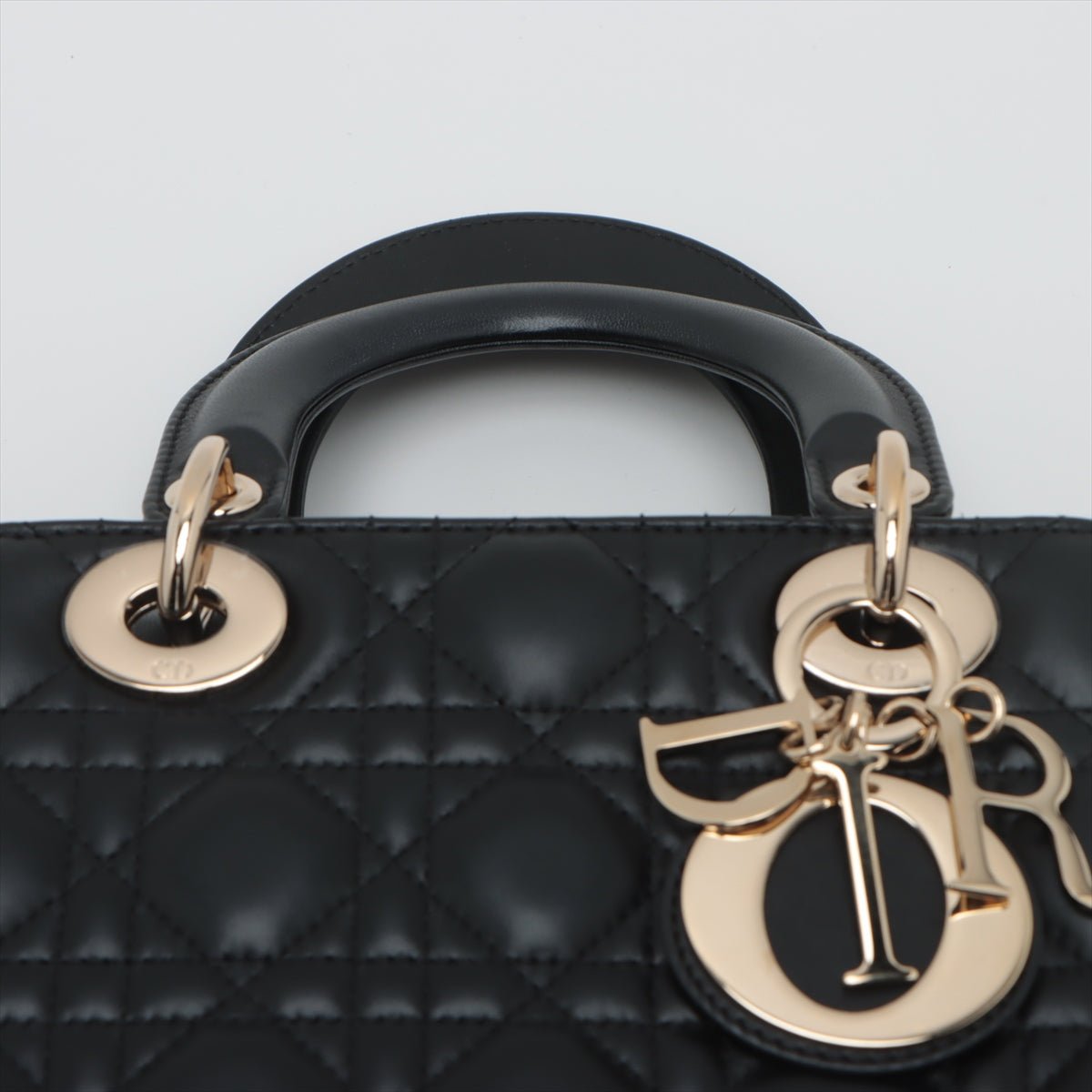 Second hand Dior Lady Dior Small Lambskin Leather My ABCDior Cannage Tote Handbag Black - Tabita Bags