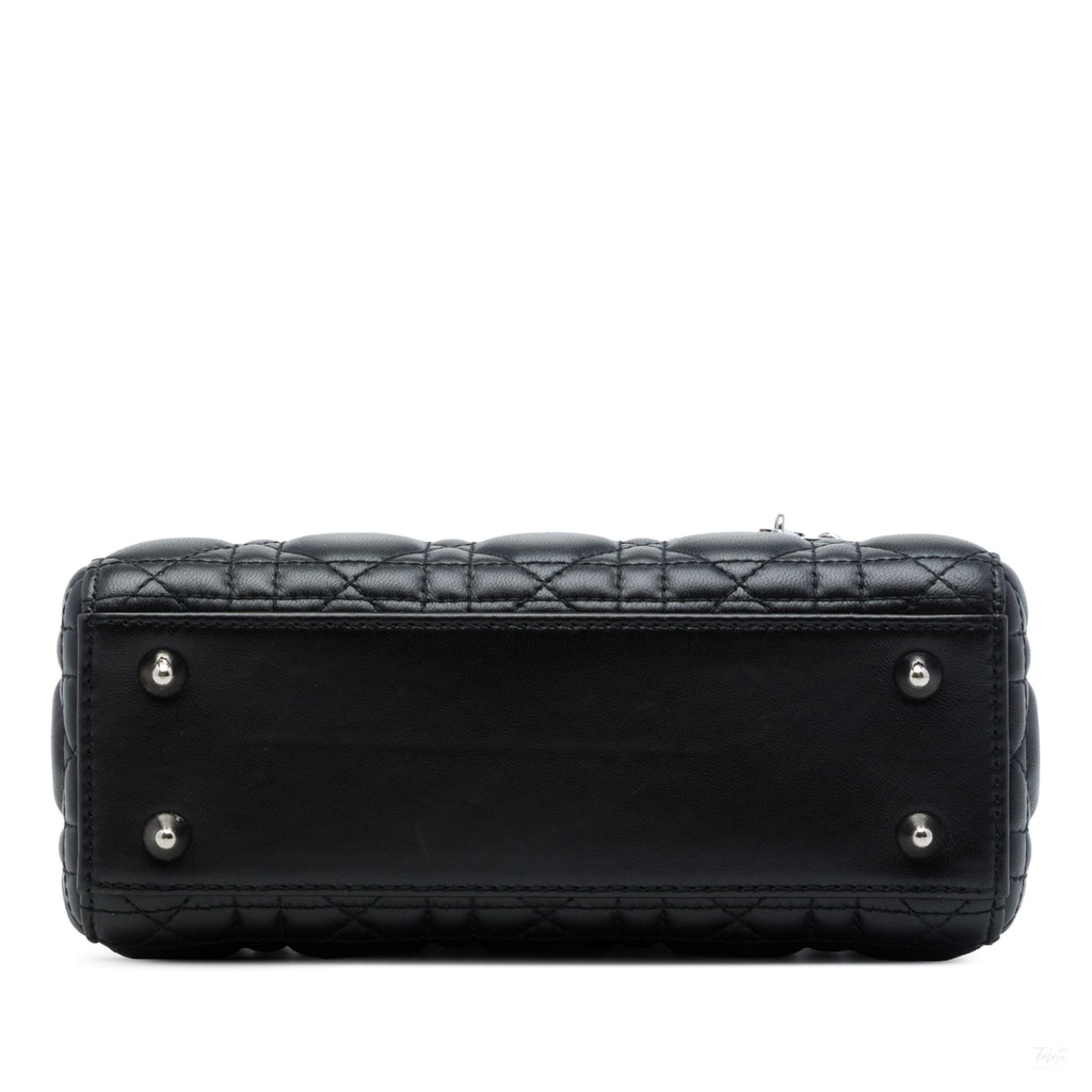 Second hand Dior Lady Dior Small Lambskin Leather My ABCDior Cannage Tote Handbag Black - Tabita Bags