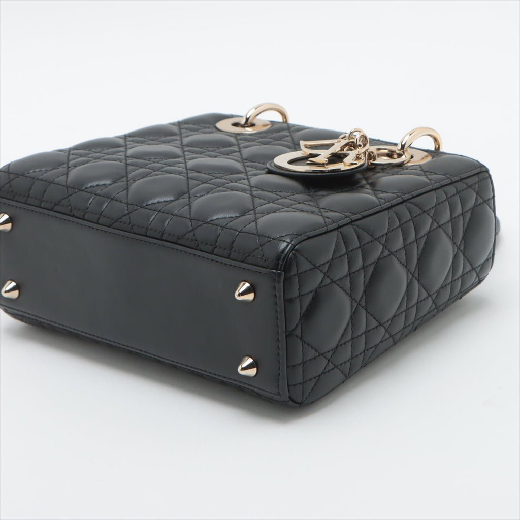 Second hand Dior Lady Dior Small Lambskin Leather My ABCDior Cannage Tote Handbag Black - Tabita Bags