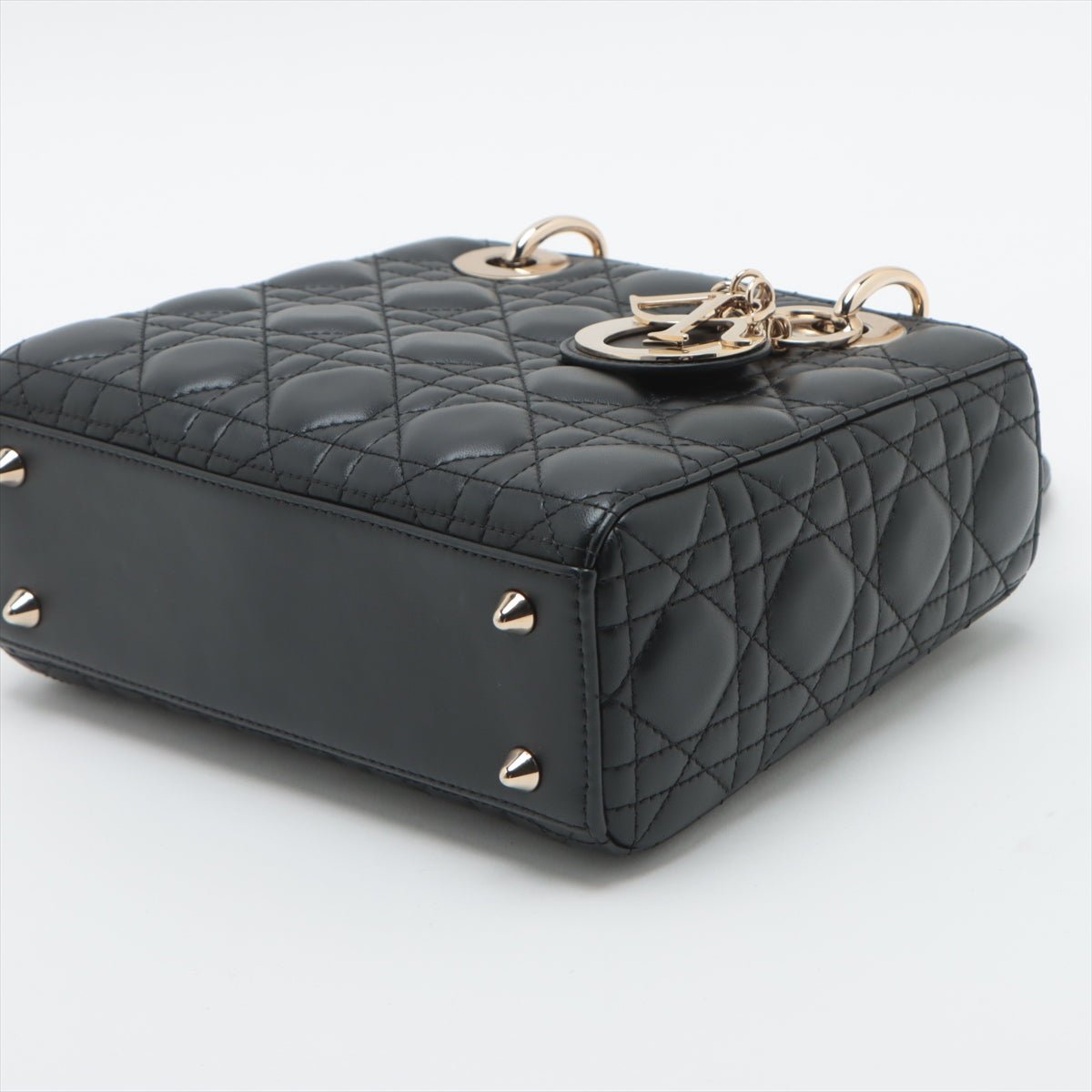 Second hand Dior Lady Dior Small Lambskin Leather My ABCDior Cannage Tote Handbag Black - Tabita Bags