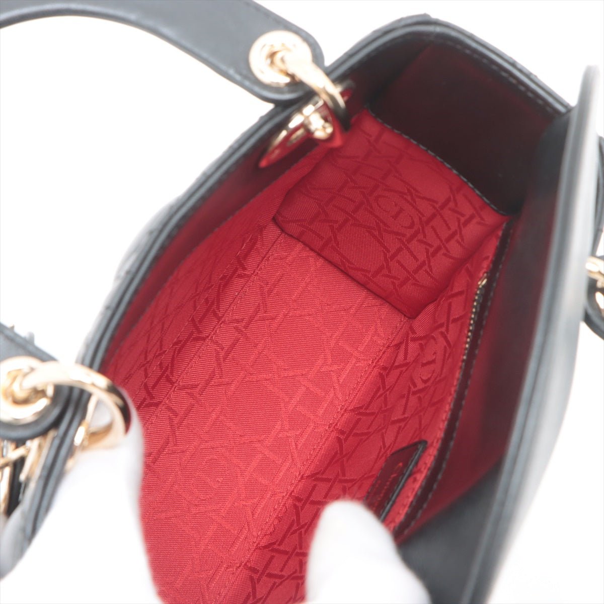 Second hand Dior Lady Dior Small Lambskin Leather My ABCDior Cannage Tote Handbag Black - Tabita Bags