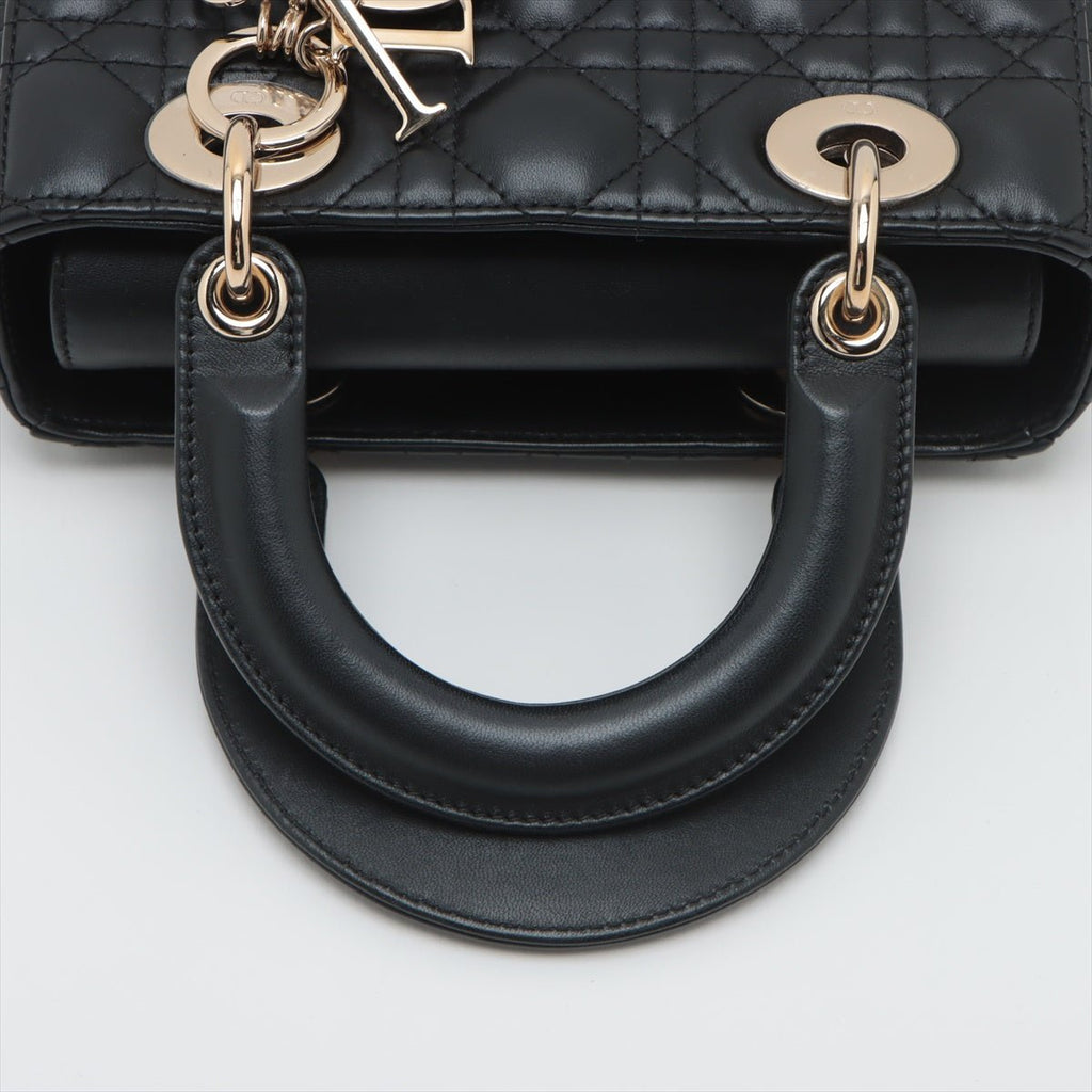Second hand Dior Lady Dior Small Lambskin Leather My ABCDior Cannage Tote Handbag Black - Tabita Bags