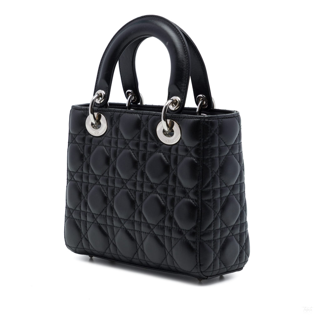 Second hand Dior Lady Dior Small Lambskin Leather My ABCDior Cannage Tote Handbag Black - Tabita Bags