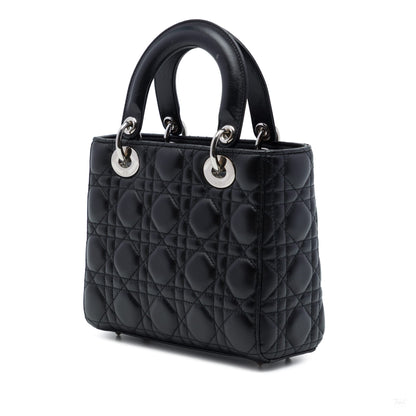 Second hand Dior Lady Dior Small Lambskin Leather My ABCDior Cannage Tote Handbag Black - Tabita Bags