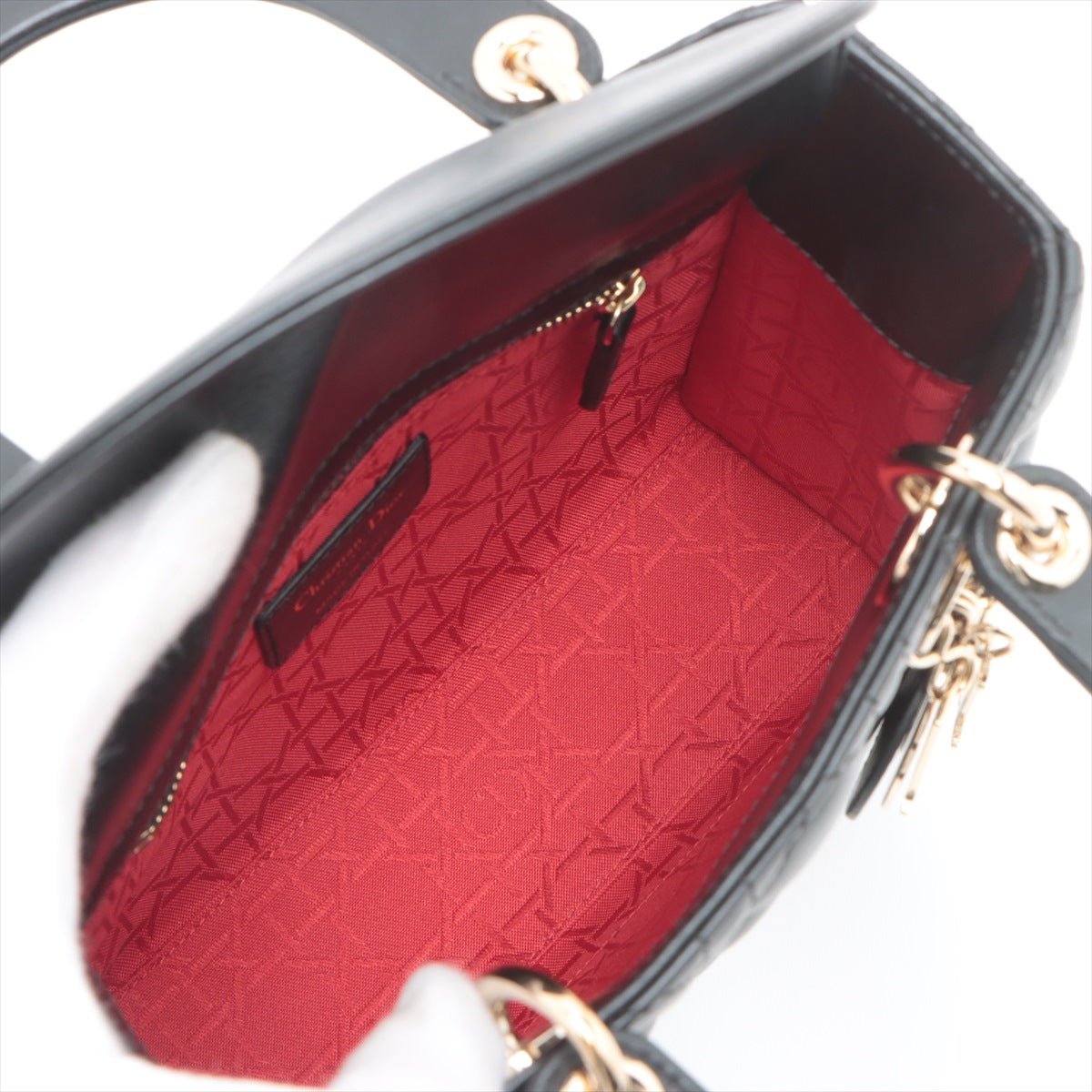 Second hand Dior Lady Dior Small Lambskin Leather My ABCDior Cannage Tote Handbag Black - Tabita Bags