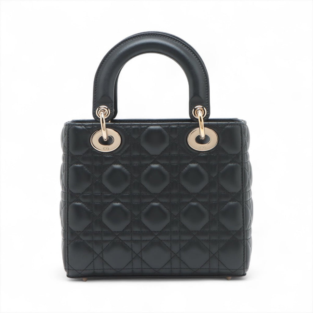 Second hand Dior Lady Dior Small Lambskin Leather My ABCDior Cannage Tote Handbag Black - Tabita Bags