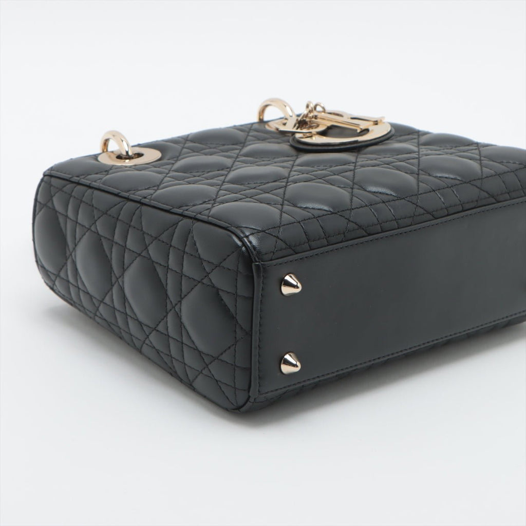 Second hand Dior Lady Dior Small Lambskin Leather My ABCDior Cannage Tote Handbag Black - Tabita Bags