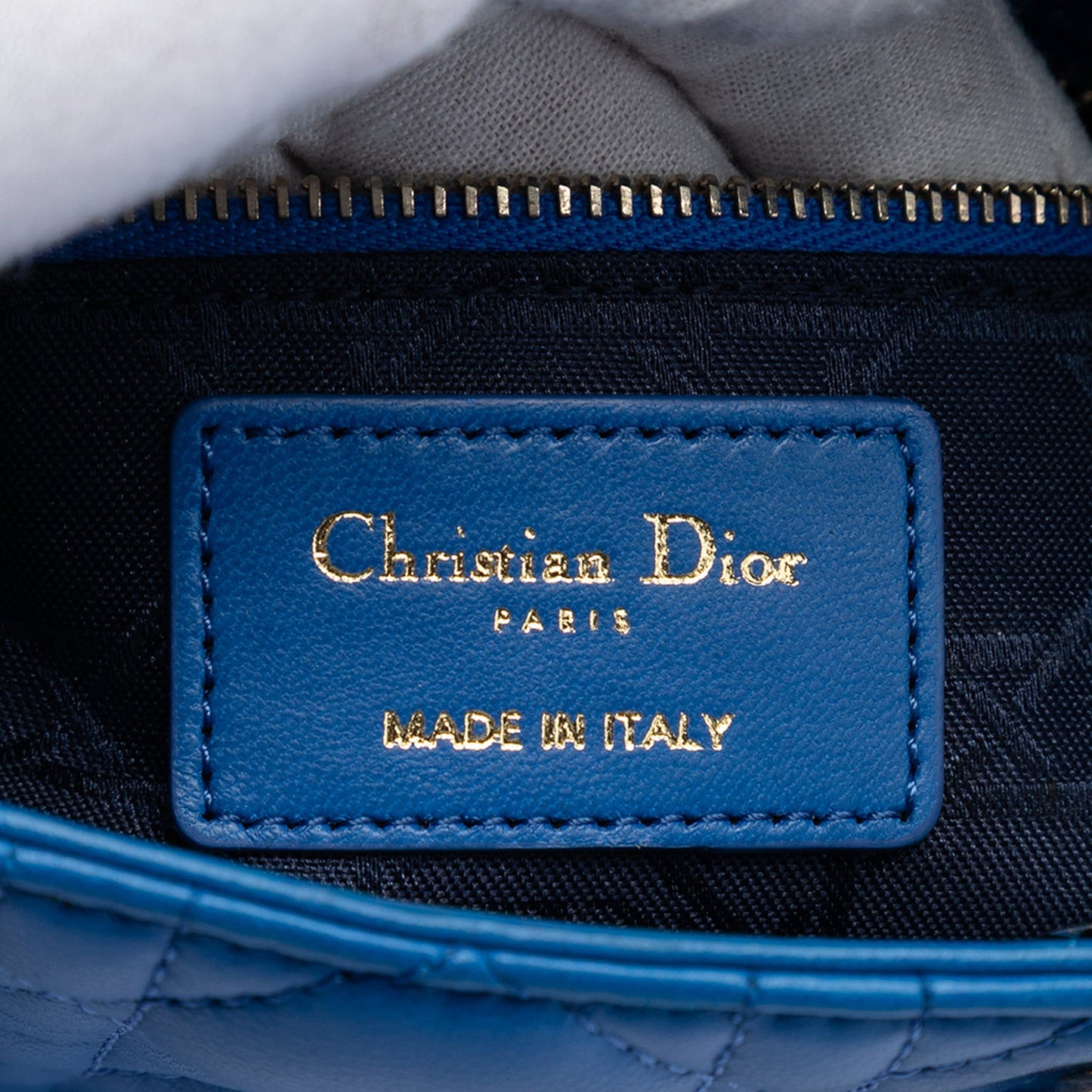 Second hand Dior Lady Dior Small Lambskin Leather My ABCDior Cannage Tote Handbag Blue - Tabita Bags
