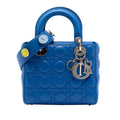 Second hand Dior Lady Dior Small Lambskin Leather My ABCDior Cannage Tote Handbag Blue - Tabita Bags