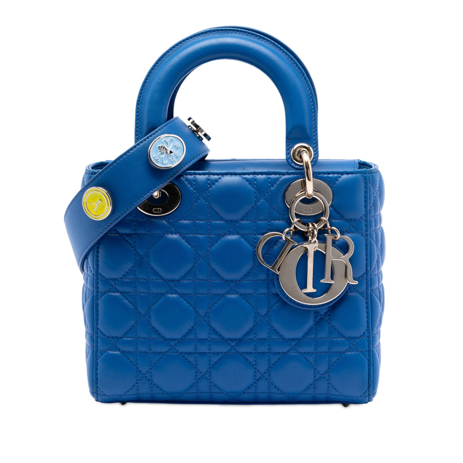 Second hand Dior Lady Dior Small Lambskin Leather My ABCDior Cannage Tote Handbag Blue - Tabita Bags