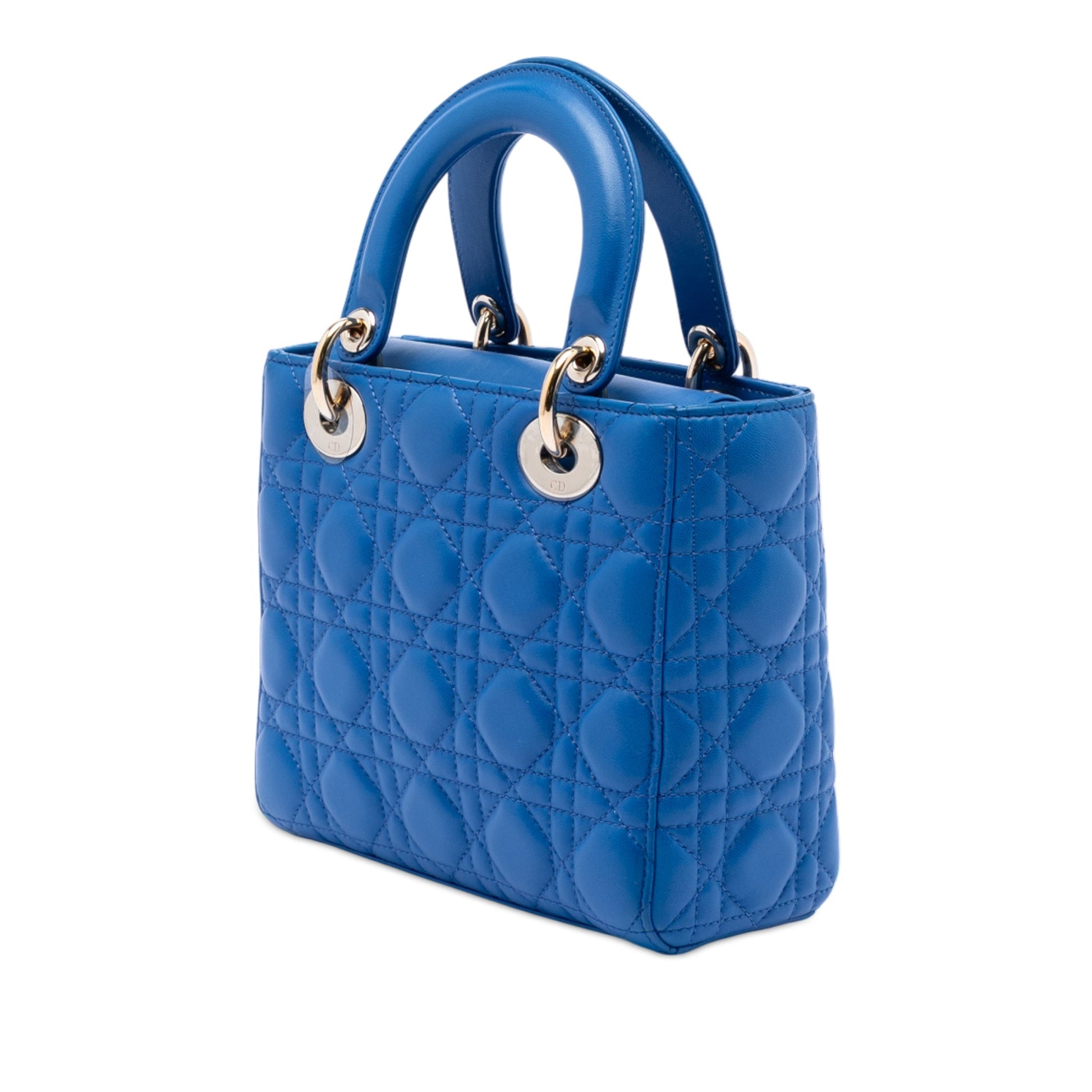 Second hand Dior Lady Dior Small Lambskin Leather My ABCDior Cannage Tote Handbag Blue - Tabita Bags