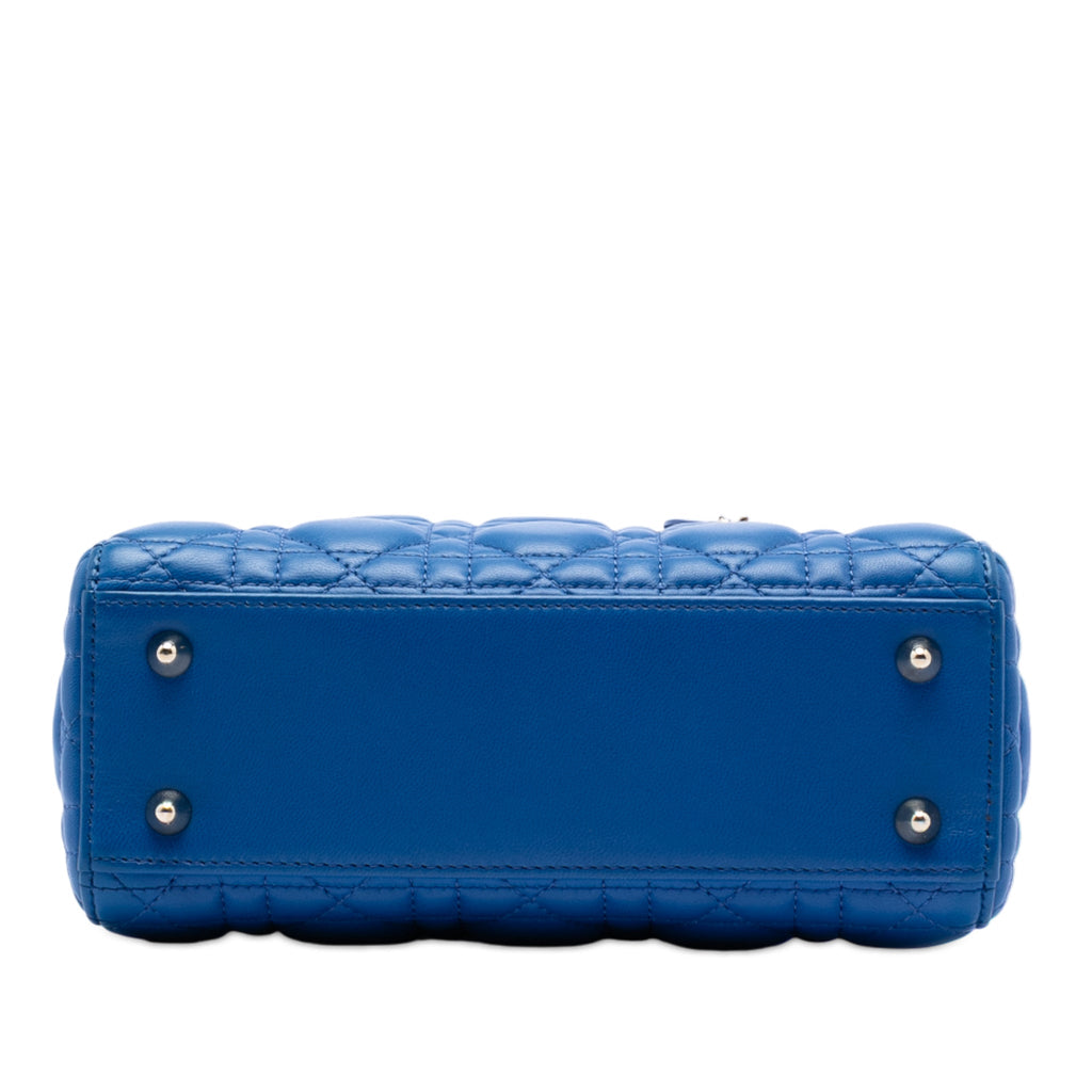 Second hand Dior Lady Dior Small Lambskin Leather My ABCDior Cannage Tote Handbag Blue - Tabita Bags