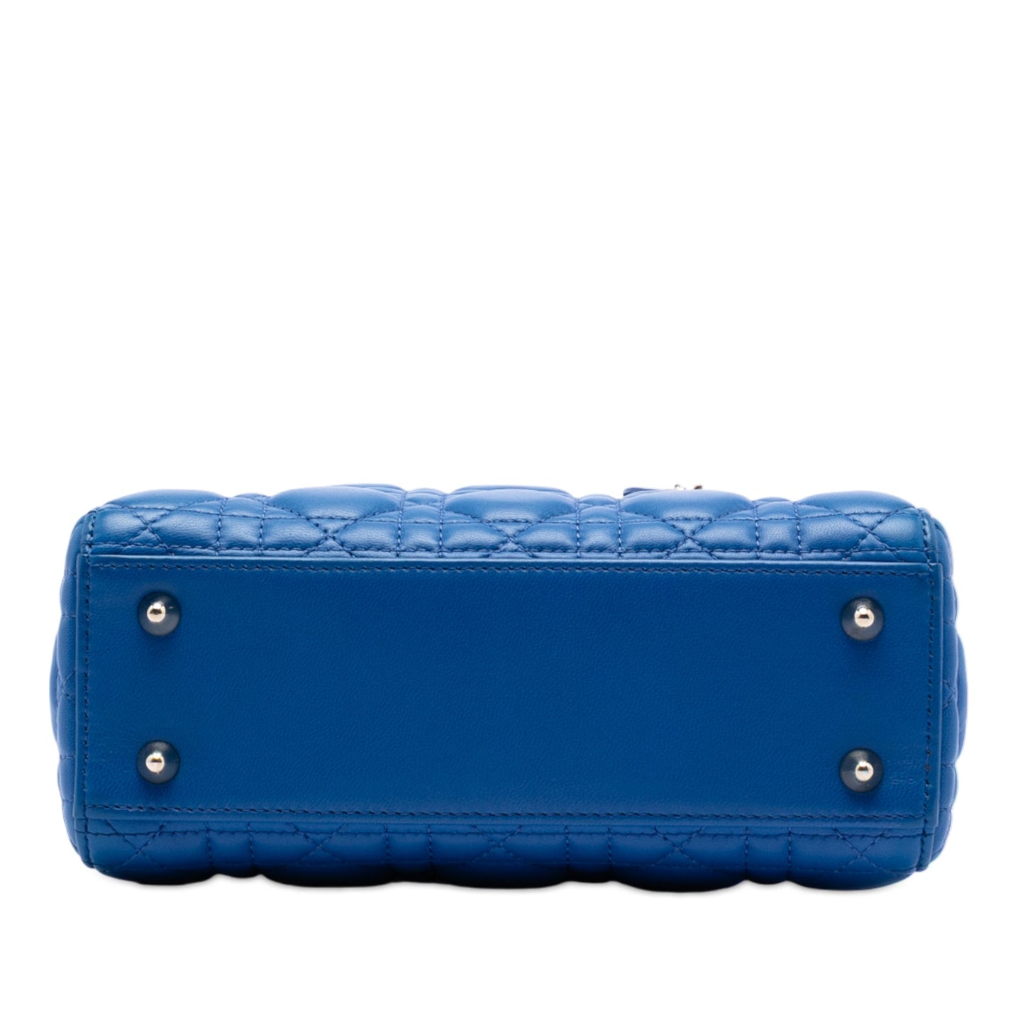 Second hand Dior Lady Dior Small Lambskin Leather My ABCDior Cannage Tote Handbag Blue - Tabita Bags