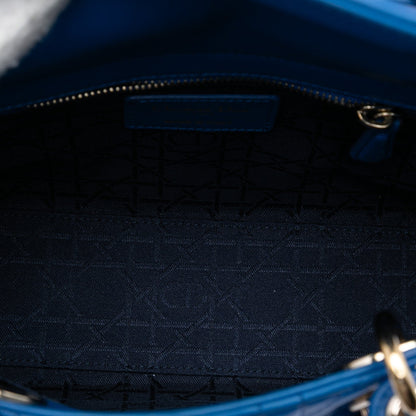 Second hand Dior Lady Dior Small Lambskin Leather My ABCDior Cannage Tote Handbag Blue - Tabita Bags
