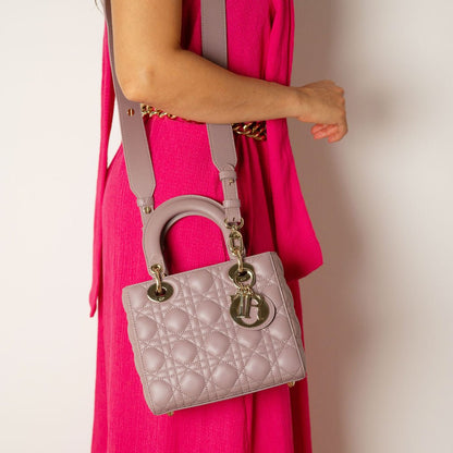 Second hand Dior Lady Dior Small Lambskin Leather My ABCDior Cannage Tote Handbag Dust Pink - Tabita Bags