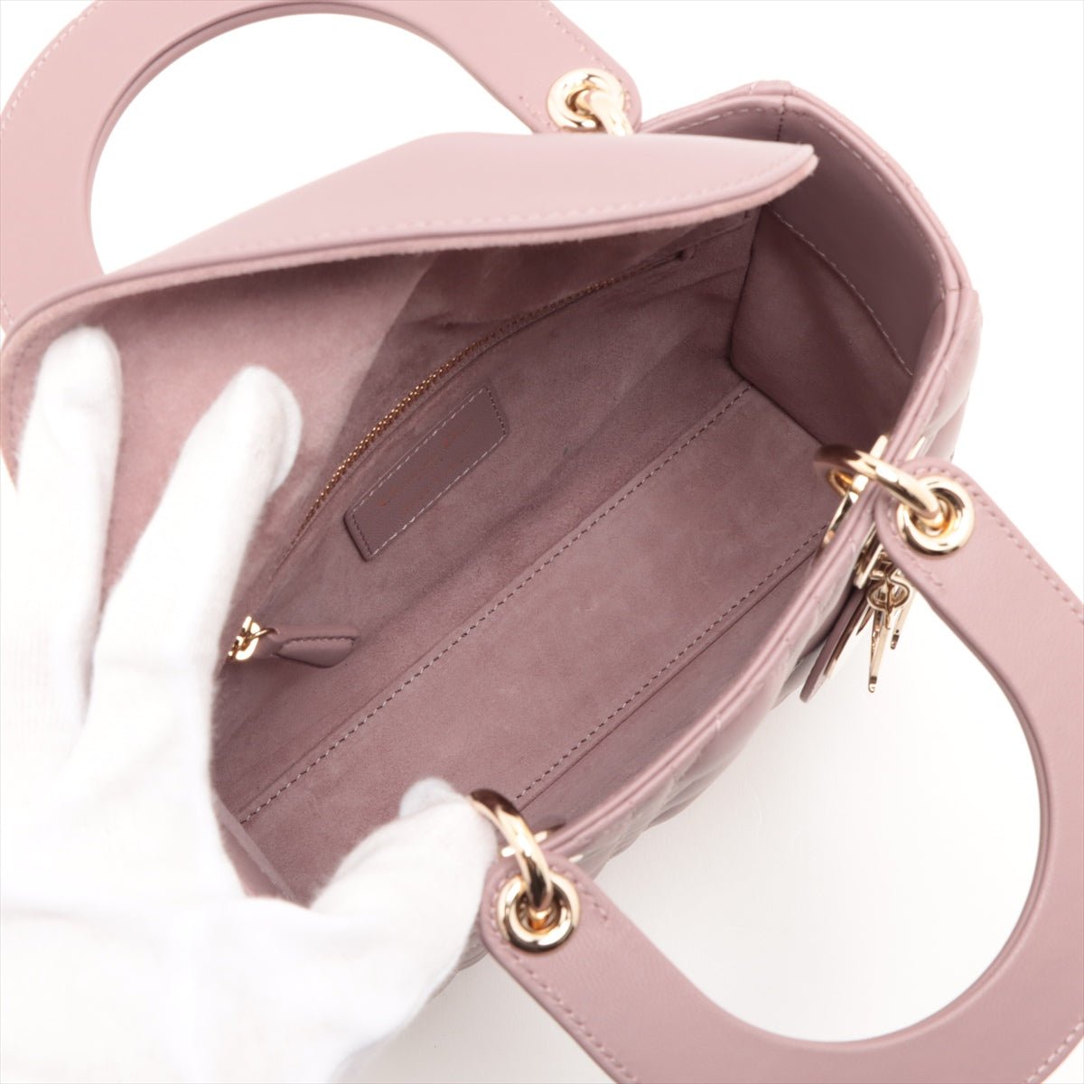 Second hand Dior Lady Dior Small Lambskin Leather My ABCDior Cannage Tote Handbag Dust Pink - Tabita Bags