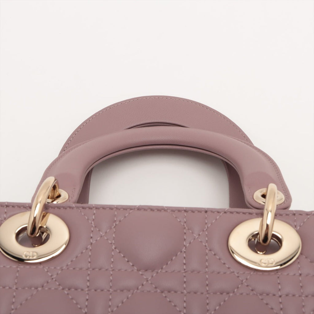 Second hand Dior Lady Dior Small Lambskin Leather My ABCDior Cannage Tote Handbag Dust Pink - Tabita Bags