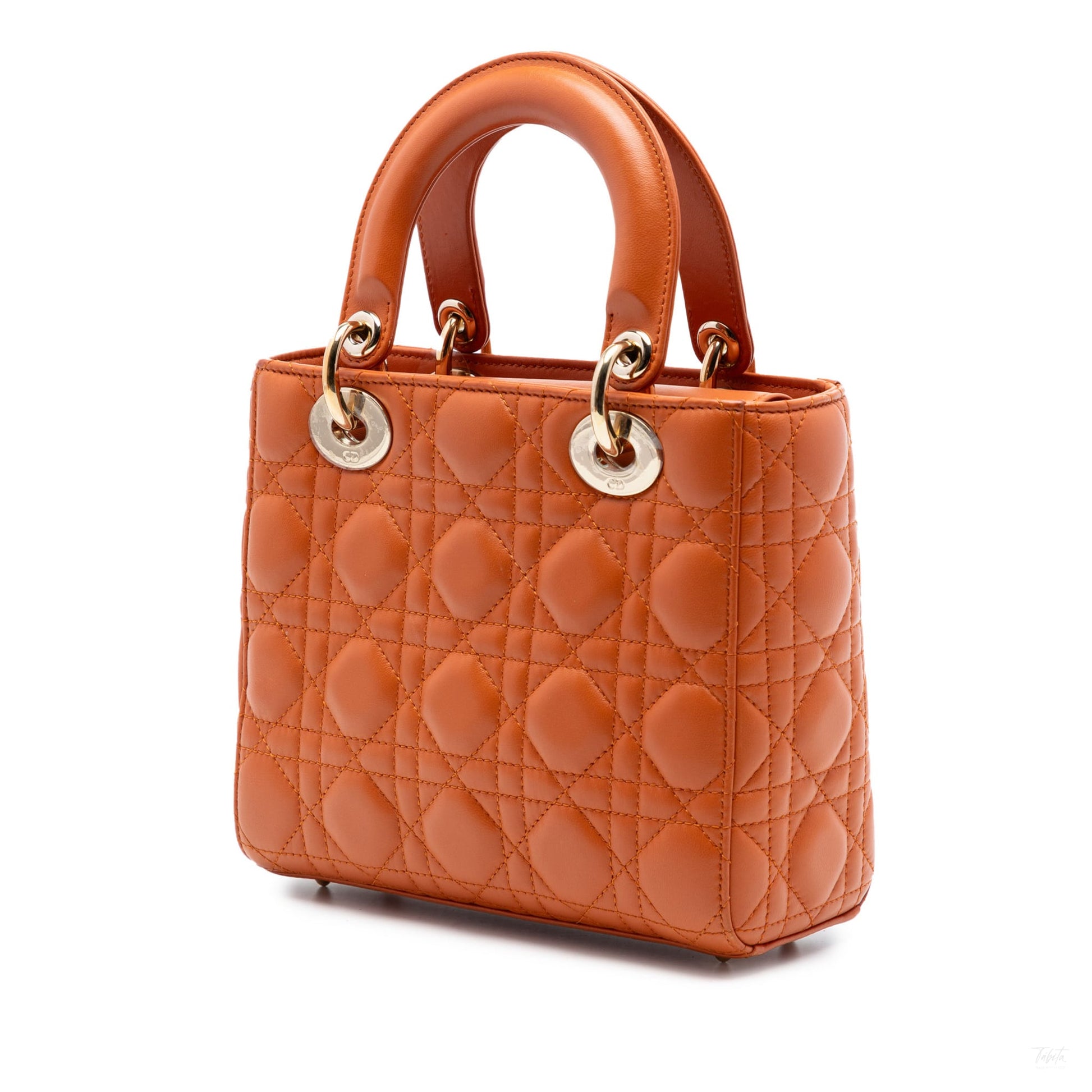 Second hand Dior Lady Dior Small Lambskin Leather My ABCDior Cannage Tote Handbag Orange - Tabita Bags