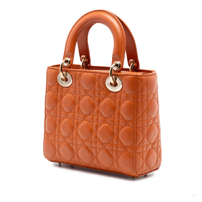 Second hand Dior Lady Dior Small Lambskin Leather My ABCDior Cannage Tote Handbag Orange - Tabita Bags