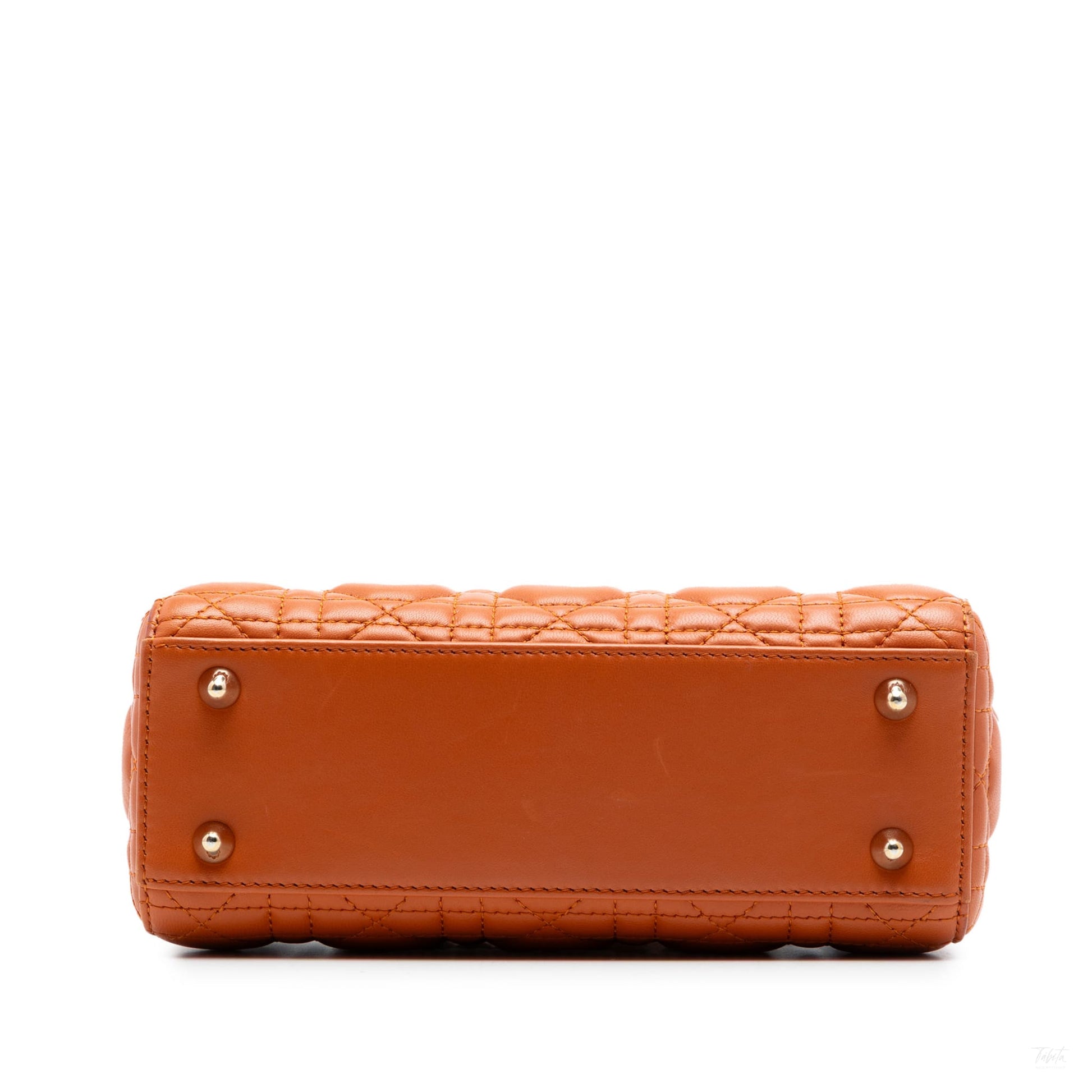 Second hand Dior Lady Dior Small Lambskin Leather My ABCDior Cannage Tote Handbag Orange - Tabita Bags