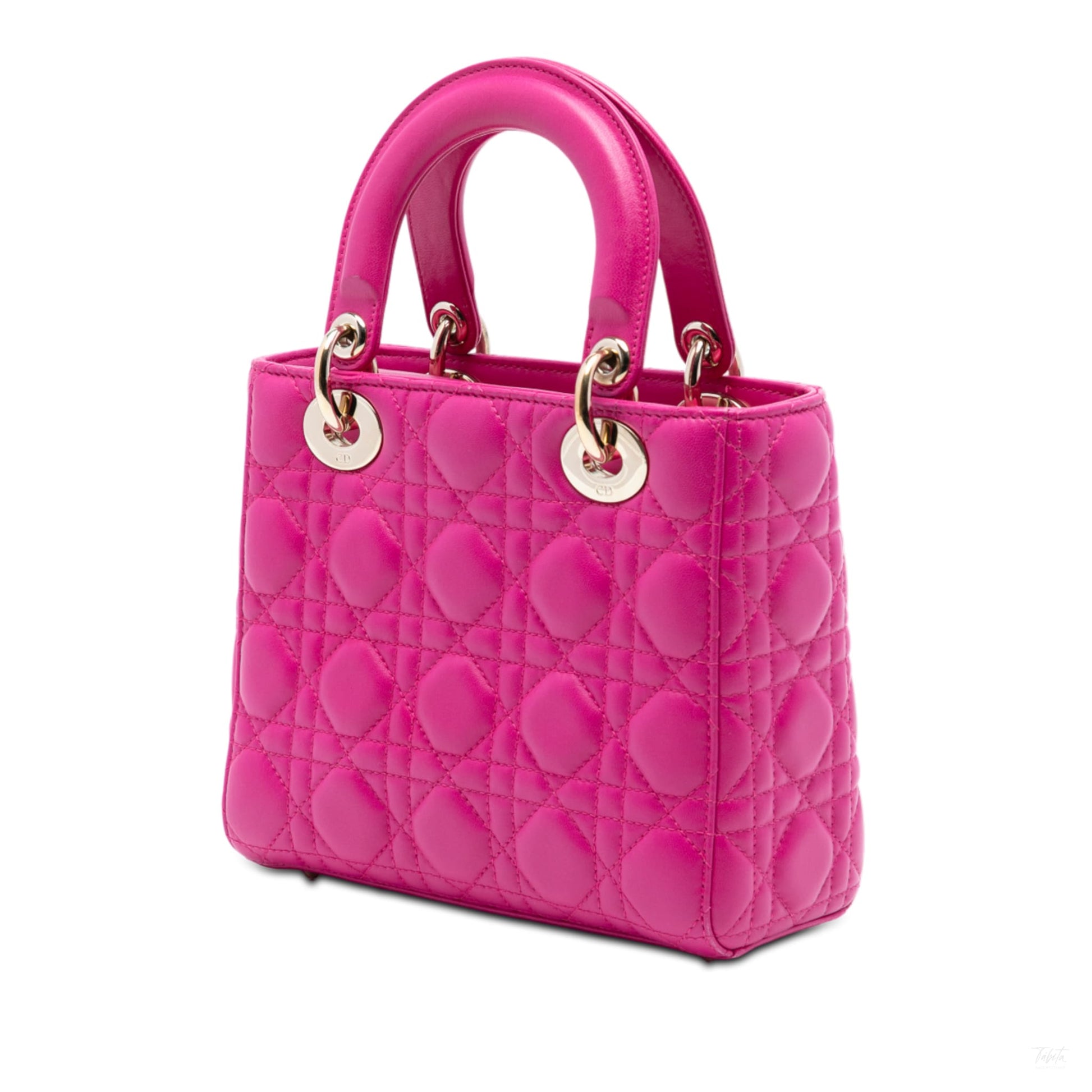 Second hand Dior Lady Dior Small Lambskin Leather My ABCDior Cannage Tote Handbag Pink - Tabita Bags