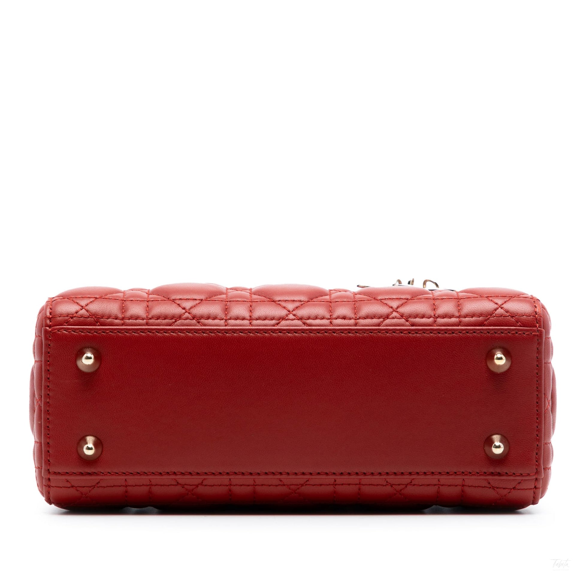 Second hand Dior Lady Dior Small Lambskin Leather My ABCDior Cannage Tote Handbag Red - Tabita Bags