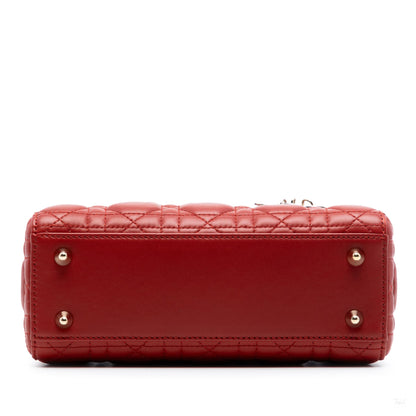 Second hand Dior Lady Dior Small Lambskin Leather My ABCDior Cannage Tote Handbag Red - Tabita Bags