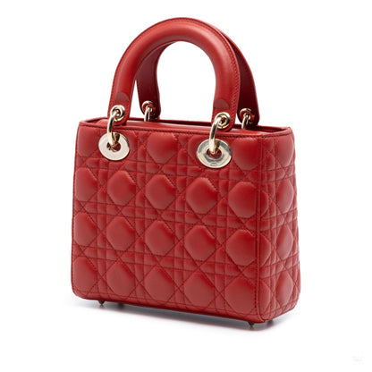 Second hand Dior Lady Dior Small Lambskin Leather My ABCDior Cannage Tote Handbag Red - Tabita Bags