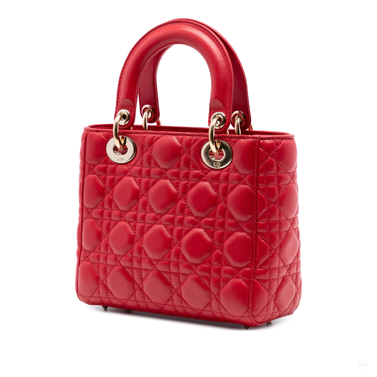 Second hand Dior Lady Dior Small Lambskin Leather My ABCDior Cannage Tote Handbag Red - Tabita Bags
