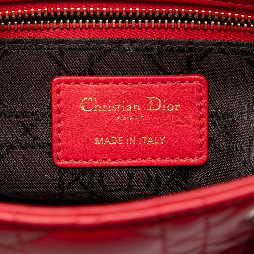 Second hand Dior Lady Dior Small Lambskin Leather My ABCDior Cannage Tote Handbag Red - Tabita Bags