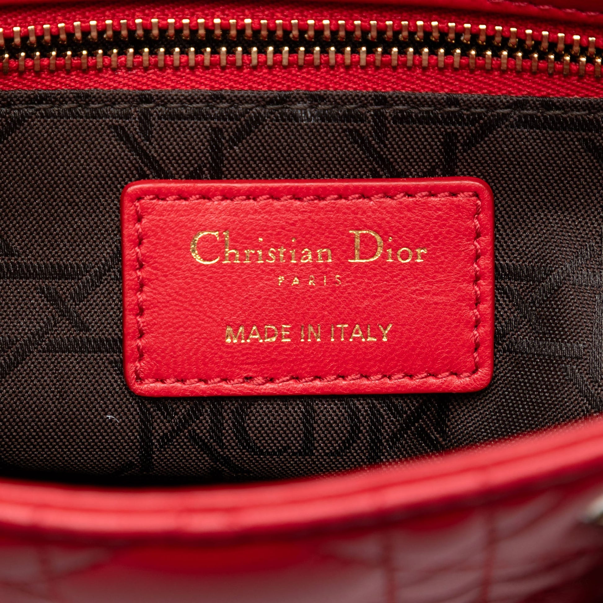 Second hand Dior Lady Dior Small Lambskin Leather My ABCDior Cannage Tote Handbag Red - Tabita Bags