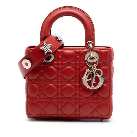 Second hand Dior Lady Dior Small Lambskin Leather My ABCDior Cannage Tote Handbag Red - Tabita Bags