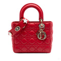 Second hand Dior Lady Dior Small Lambskin Leather My ABCDior Cannage Tote Handbag Red - Tabita Bags