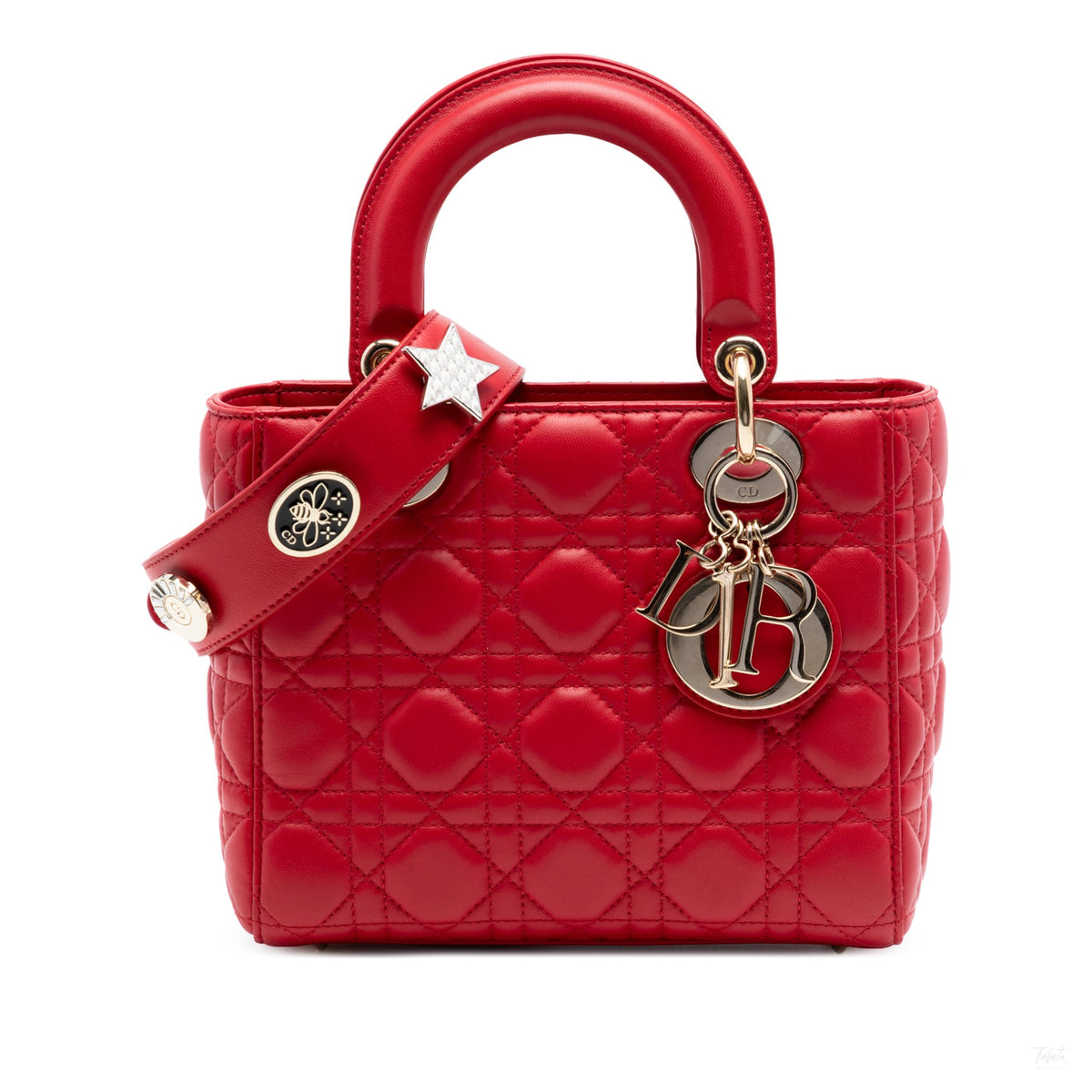 Second hand Dior Lady Dior Small Lambskin Leather My ABCDior Cannage Tote Handbag Red - Tabita Bags