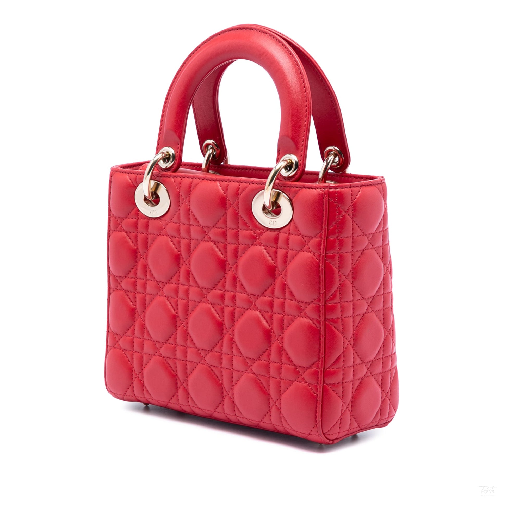 Second hand Dior Lady Dior Small Lambskin Leather My ABCDior Cannage Tote Handbag Red - Tabita Bags
