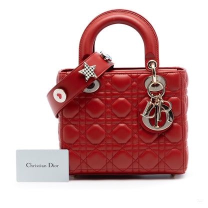Second hand Dior Lady Dior Small Lambskin Leather My ABCDior Cannage Tote Handbag Red - Tabita Bags
