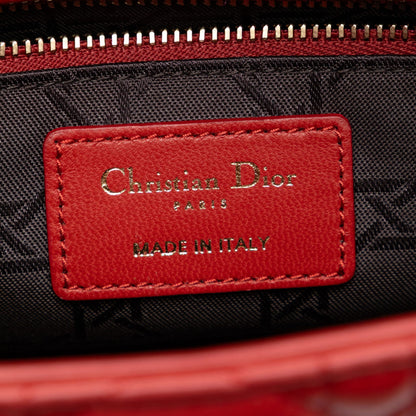 Second hand Dior Lady Dior Small Lambskin Leather My ABCDior Cannage Tote Handbag Red - Tabita Bags