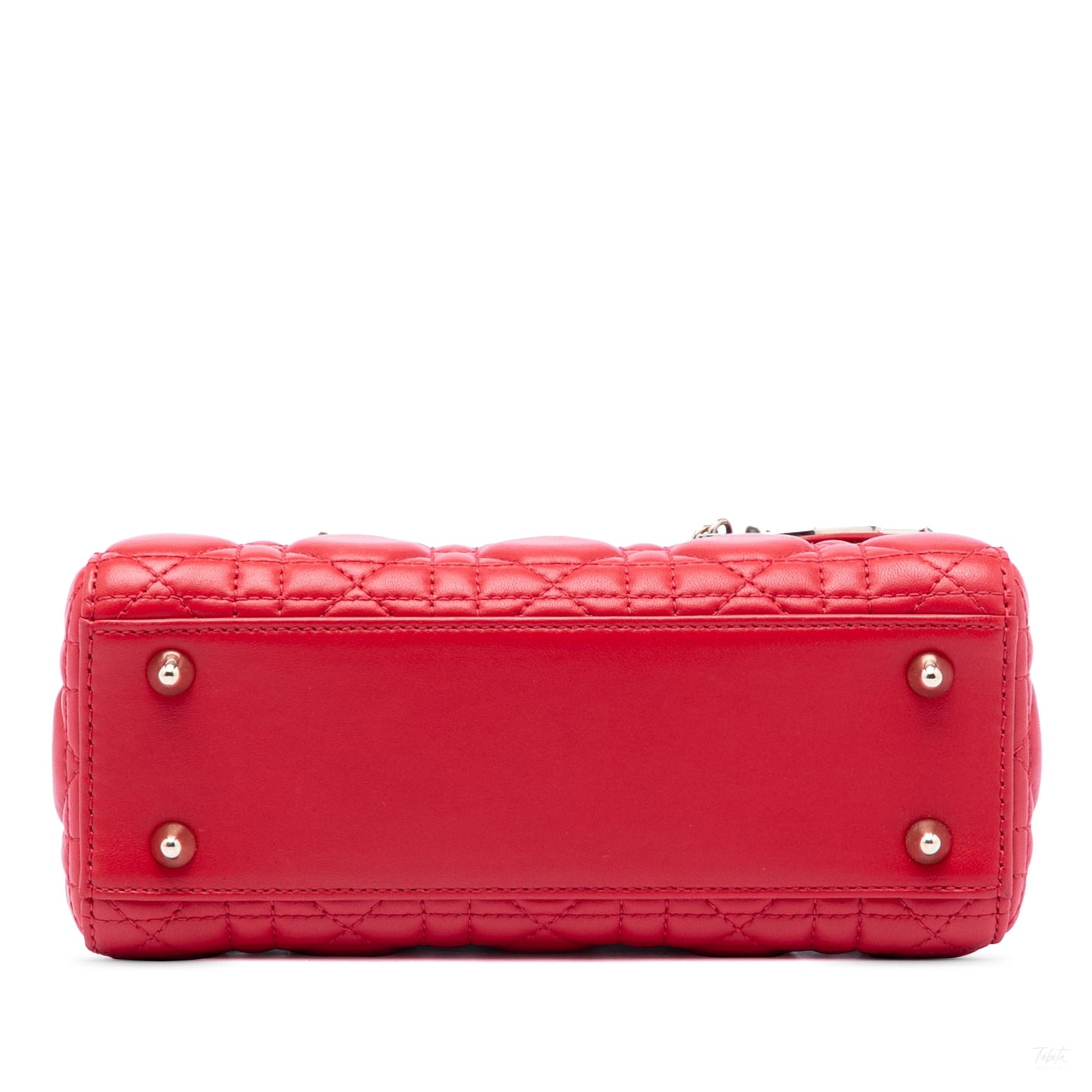 Second hand Dior Lady Dior Small Lambskin Leather My ABCDior Cannage Tote Handbag Red - Tabita Bags