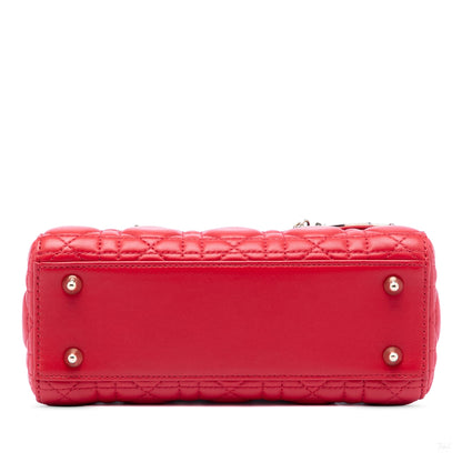 Second hand Dior Lady Dior Small Lambskin Leather My ABCDior Cannage Tote Handbag Red - Tabita Bags
