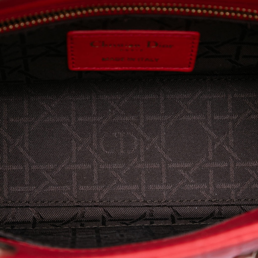 Second hand Dior Lady Dior Small Lambskin Leather My ABCDior Cannage Tote Handbag Red - Tabita Bags