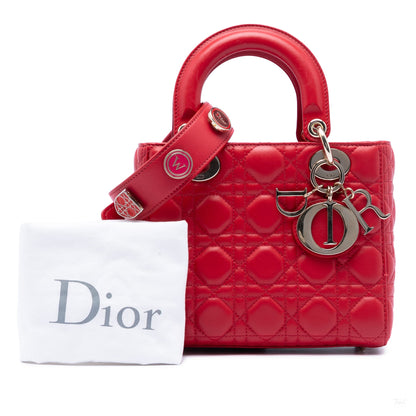 Second hand Dior Lady Dior Small Lambskin Leather My ABCDior Cannage Tote Handbag Red - Tabita Bags